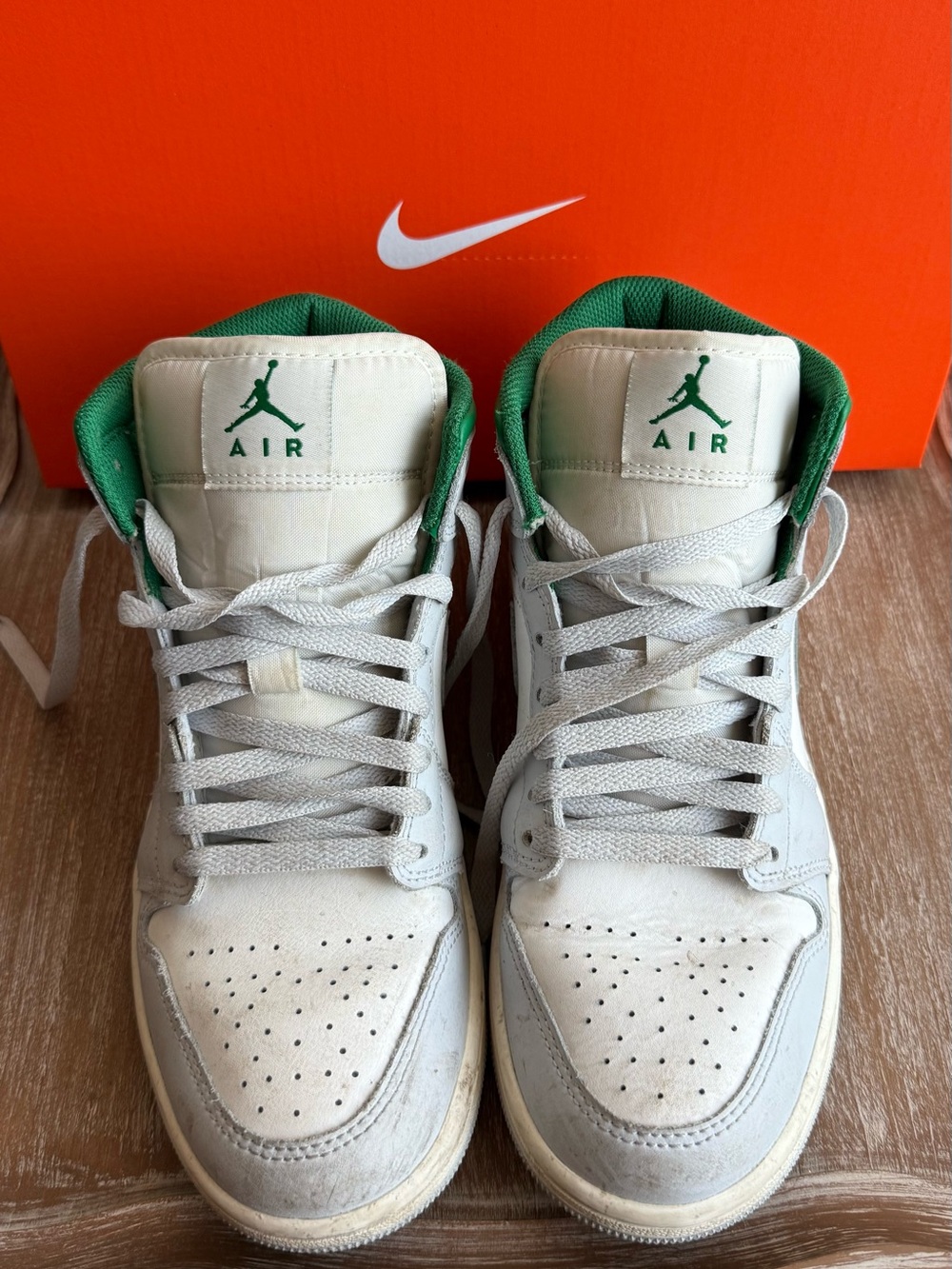 Jordan Men’s High-Top Sneakers - White & Green Accents | Size 7.5